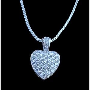 Vintage Carlo Biagi Necklace 14" Swarovski Crystal Sterling Silver Pendant Heart